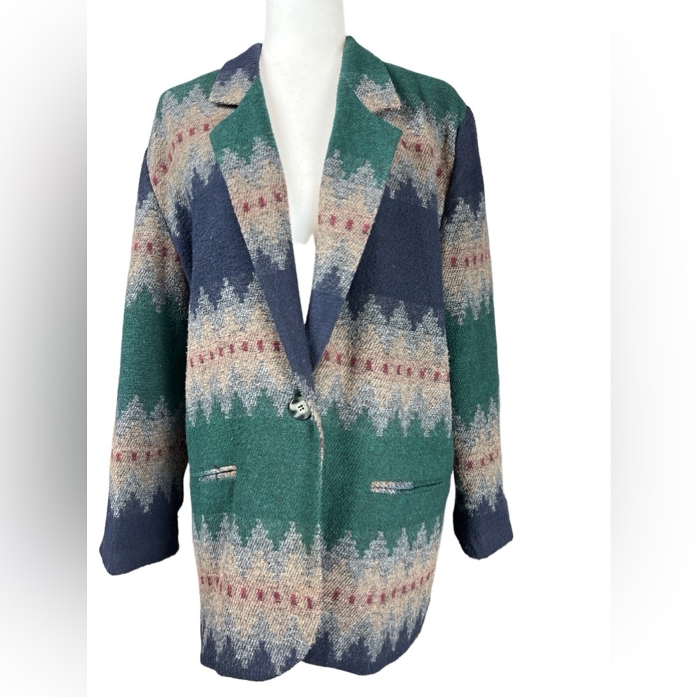 Tracy Evans Vintage Southwestern Boho Aztec Wool Blend Blanket Tribal Blazer
